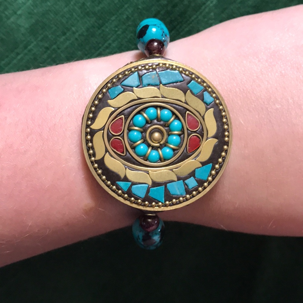 Bali Eye Mosaic with Garnet and Turquoise Bracelet